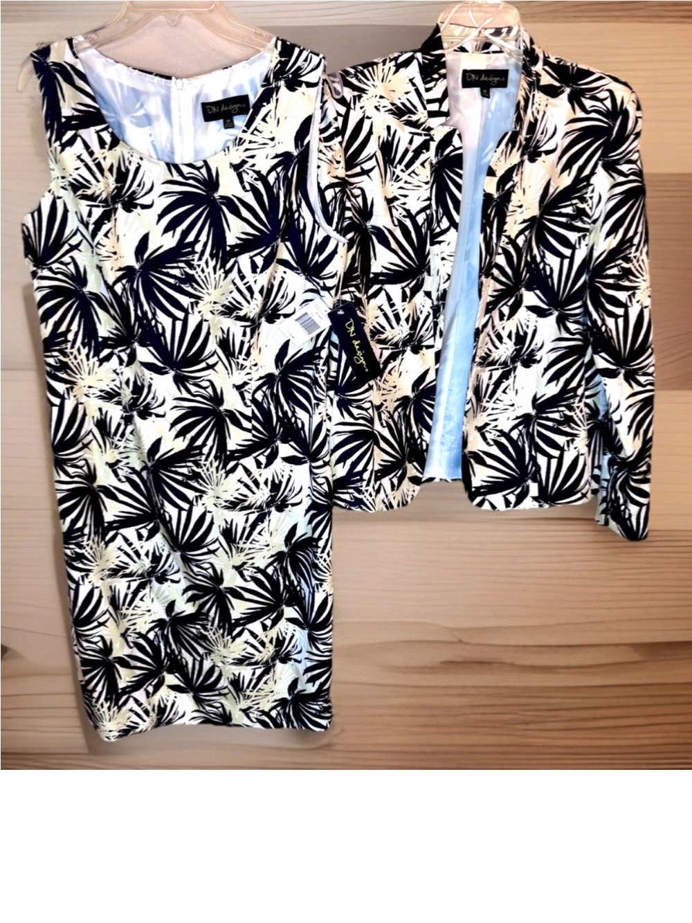 🌴ND DESIGN🌴 2-PC SATIN Palm-Print SLEEVELESS SHEATH DRESS+JACKET